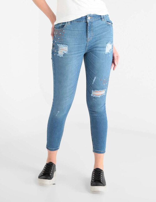 Jeans skinny Non Stop lavado obscuro corte cintura para mujer