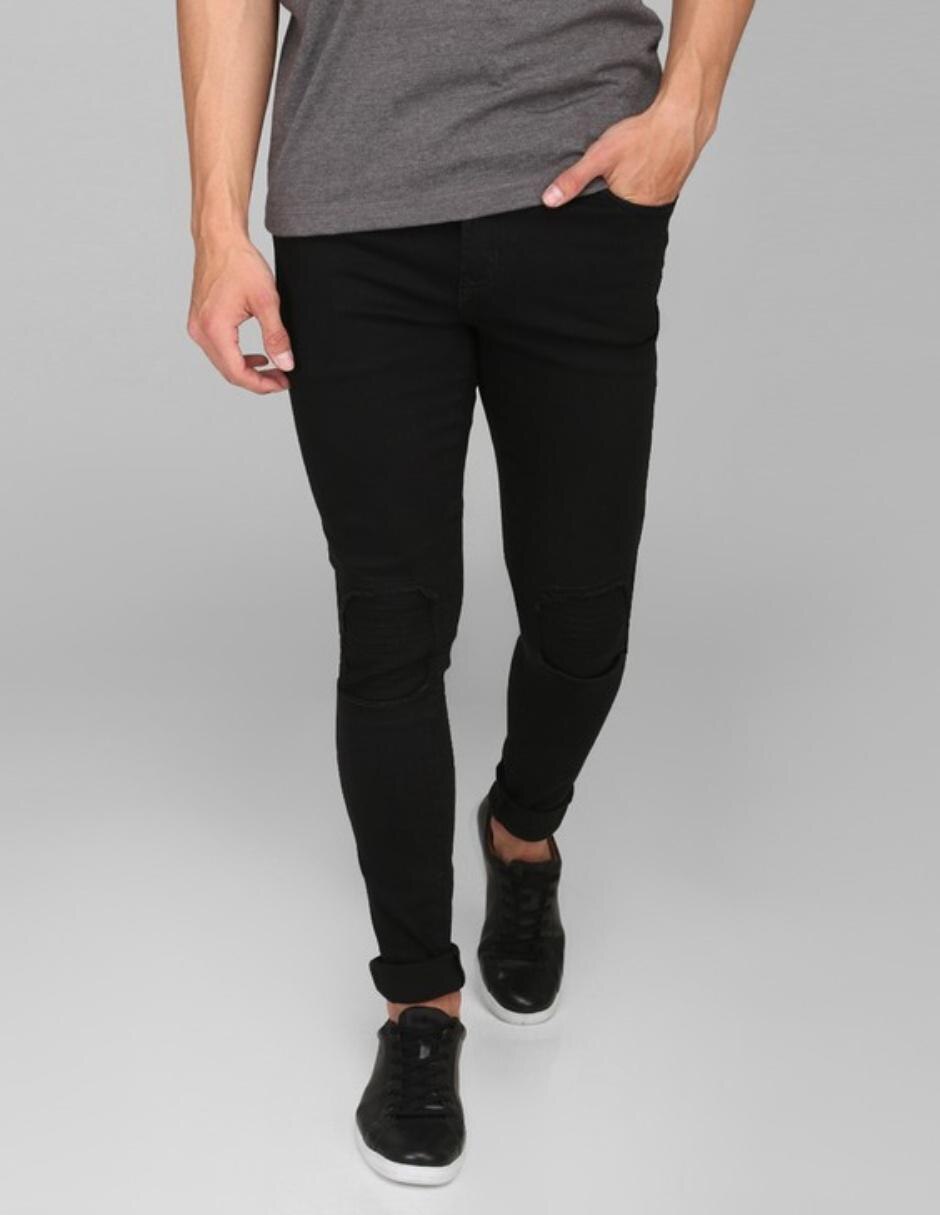 Jeans corte skinny cintura media pierna ajustada con destrucción para hombre 1