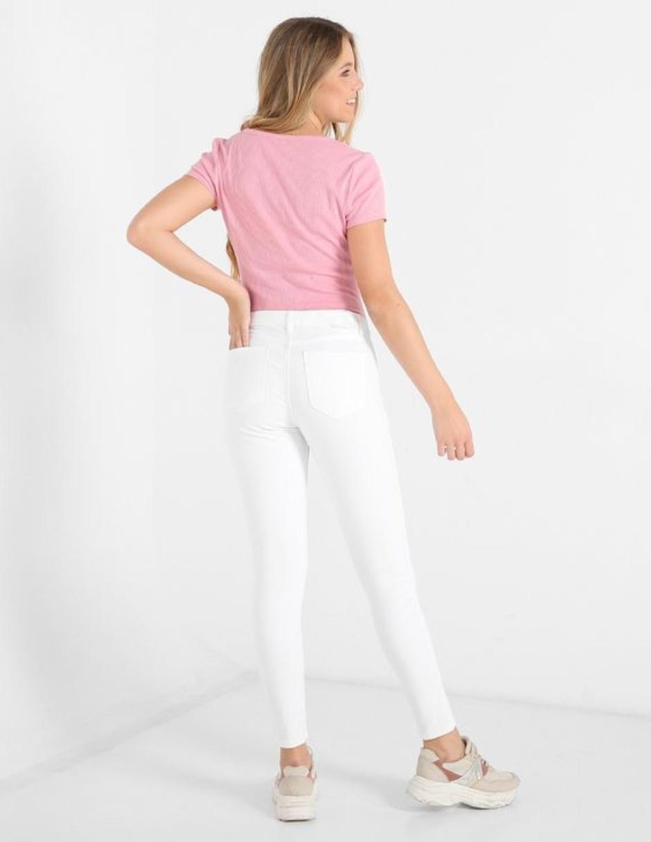 Jeans super skinny lavado claro corte cintura para mujer
