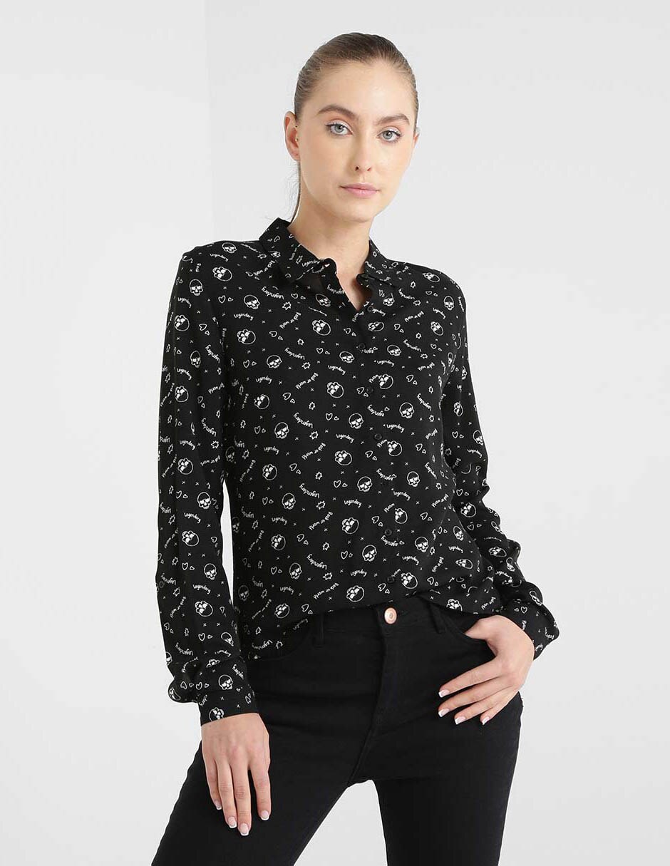 Blusa Non Stop con diseño gráfico cuello camisero para mujer en SB